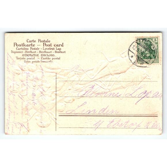 Fairy Girl Rides Grasshopper Chariot Fantasy Postcard Anthropomorphic Embossed - Picture 2 of 2